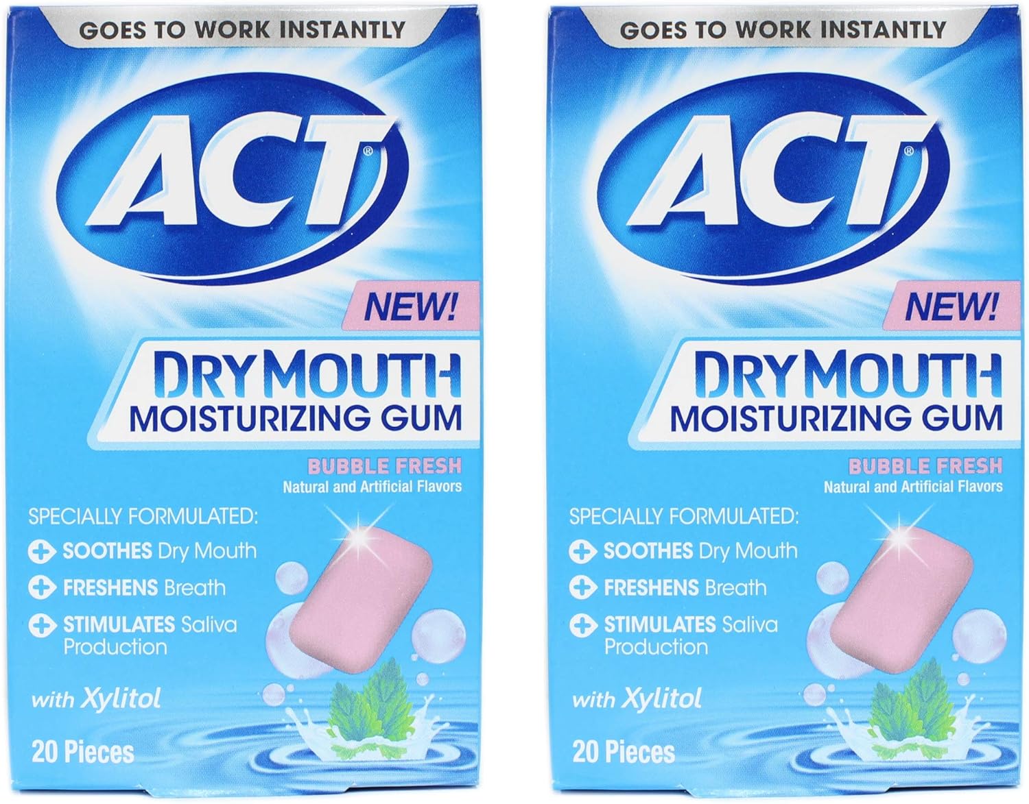 ACT Dry Mouth Moisturizing Gum with Xylitol, Sugar Free Bubble Fresh