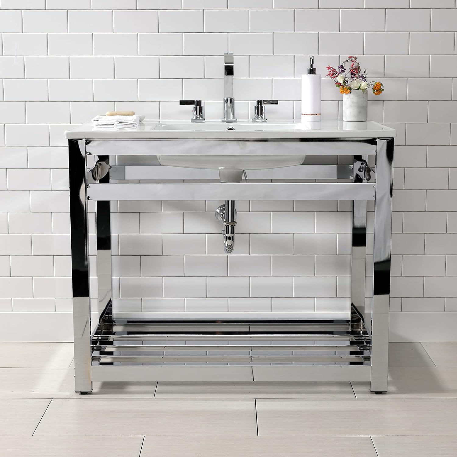 Kingston Brass VWP3722W8A1 Quadras Console Sink, White/Polished Chrome