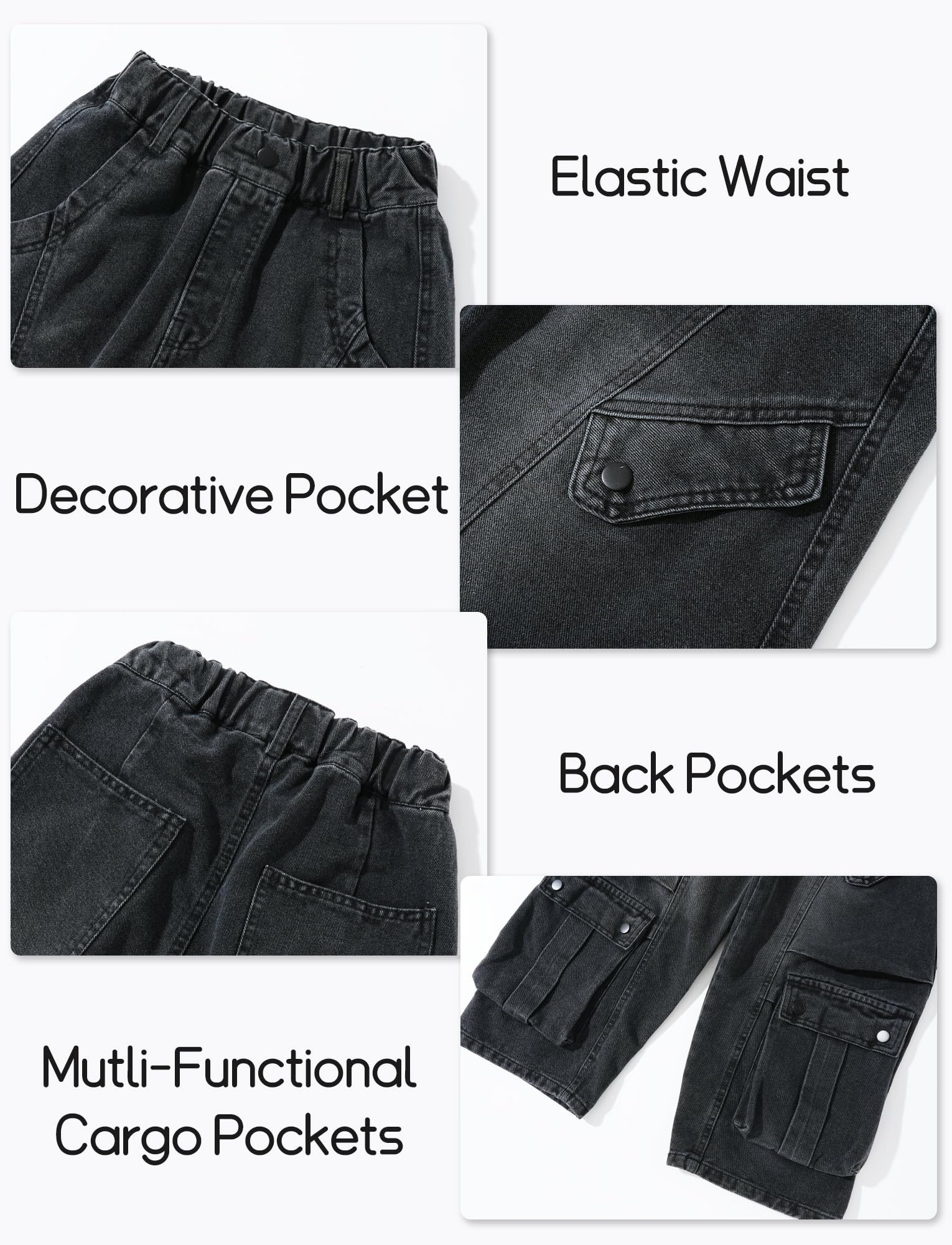 Maeau Jeans Jambes Larges pour Fille, Camo Pantalon Droit Taille Élastique, Jeans Cargo de Jazz Danse Décontracté Ample, Printemps Automne, Taille 120-170/5-14 Ans