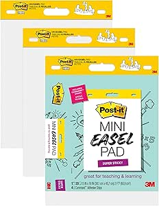 Post-it Self-Stick Mini Easel Pad, 15 in x 18 in, 20 Sheets/Pad, 3 Pads, Great for Virtual Teachers and Students (577-3PK)