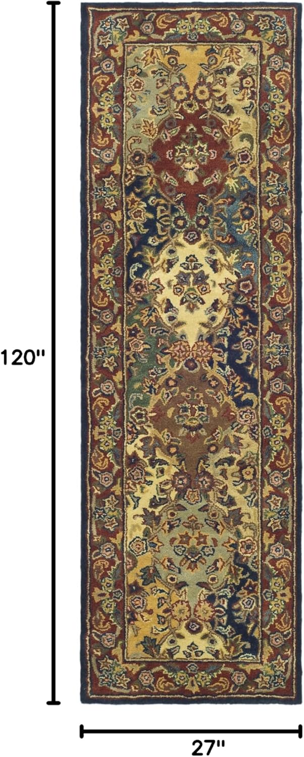 SAFAVIEH Heritage Collection Runner Rug - 2'3" x 10', Multi & Burgundy, Handmade Traditional Oriental Wool, Ideal for High Traffic Areas in Living Room, Bedroom (HG911A)