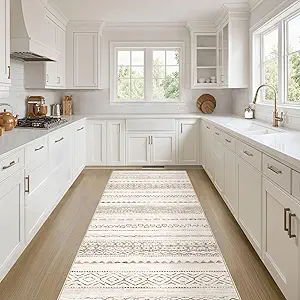 Nakagishi Runner Rug Kitchen Washable Rugs: 2x6 Non-Slip Boho Soft Modern Stain Resistant Indoor Floor Neutral Farmhouse Throw Carpet for Hallway Bathroom Laundry Room Entryway Bedroom- Brown