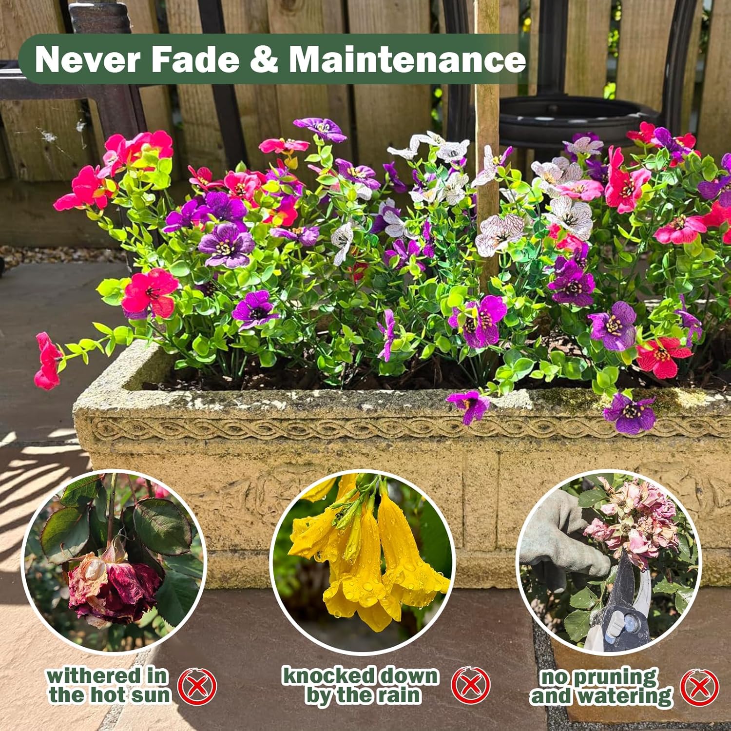 Nepfaivy Artificial Outdoor Flowers UV-Resistant - Realistic Artificial Flowers for Outdoors 12 Bundles of 6 Colors, Fade Resistant Fake Flowers for Outside, Plastic Faux Flowers for Outdoor Planters - Image 2