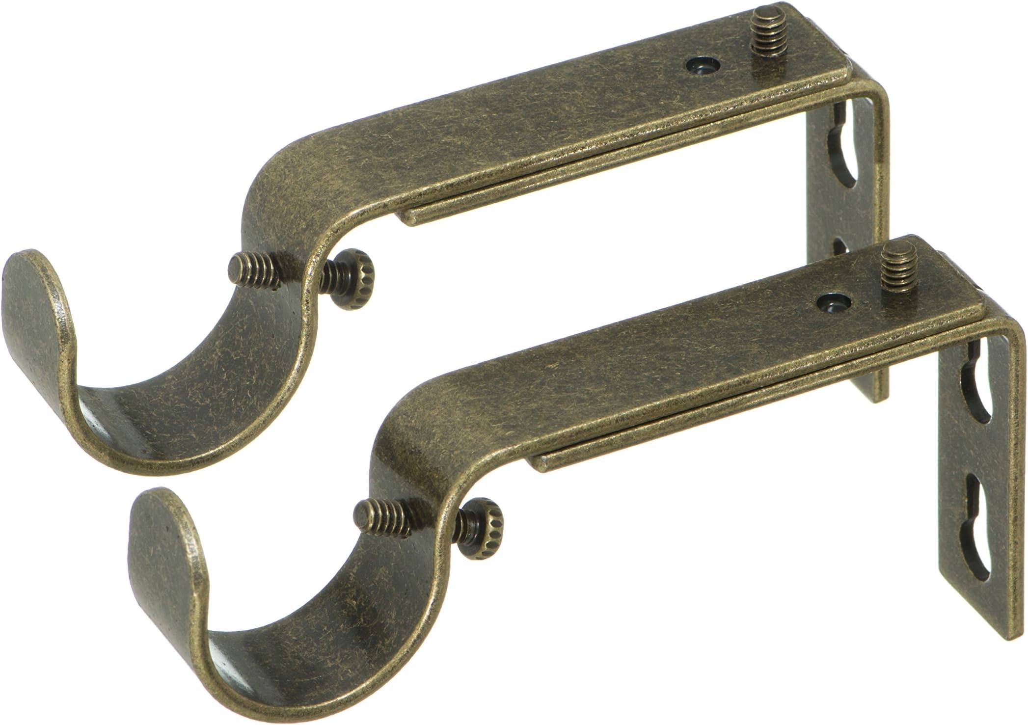 Ivilon Adjustable Brackets for Curtain Rods - for 1 or 1 1/8 Inch Rods. Set of 2 - Antique Brass