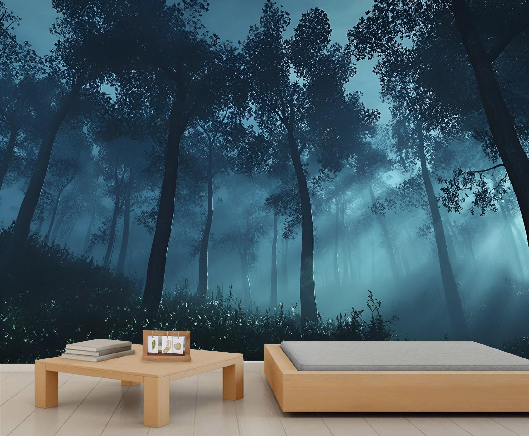 Forest Photo Wallpaper 300x210cm Night View Mural Natural Scenery Large Wallpaper for Living Room Forest Wall Decor (Not Peel n' Stick)