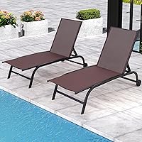 Vista 9 de Patio Chaise Lounge Chair with Wheels, Set of 2 Outdoor Lounge Chairs with Adjustable Backrest, Waterproof Poolside Lounge Chairs