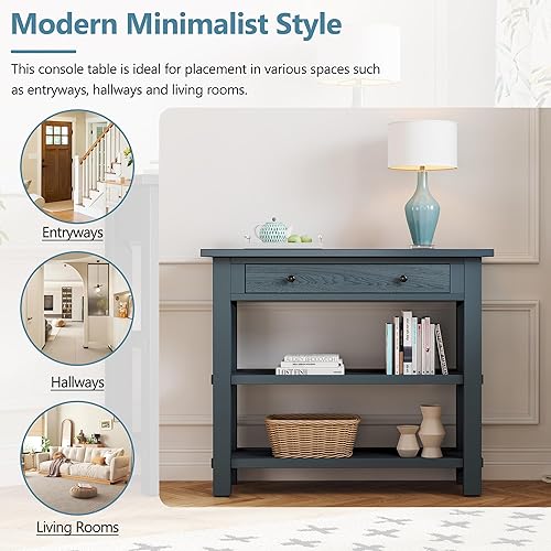 Miniatura 31 de Mesa consola rústica, mesa de sofá de 50 pulgadas de largo con 3 cajones y estante de almacenamiento abierto de 2 niveles, para sala de estar,