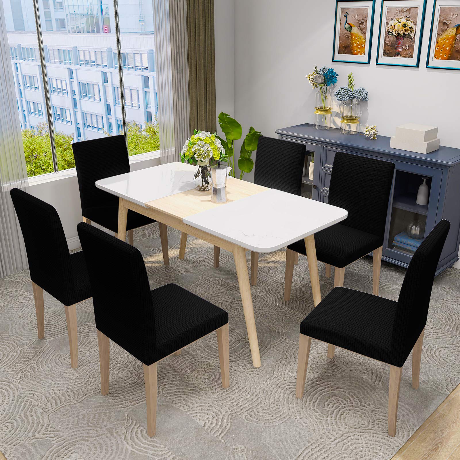 MAXIJIN Super Stretch Dining Room Chair Cover Jacquard Spandex Dining Parsons Chair Slipcover Removable Chair Protector Covers for Dining Room,Hotel,Kitchen,Ceremony (Black - Image 2