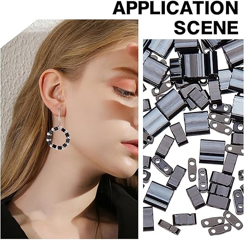 Miniatura 5 de SUNNYCLUE 1 caja de 300 cuentas de Tila de 3 estilos de 0.197 x 0.197 in, cuentas de vidrio de dos agujeros, cuentas de vidrio cuadradas planas,