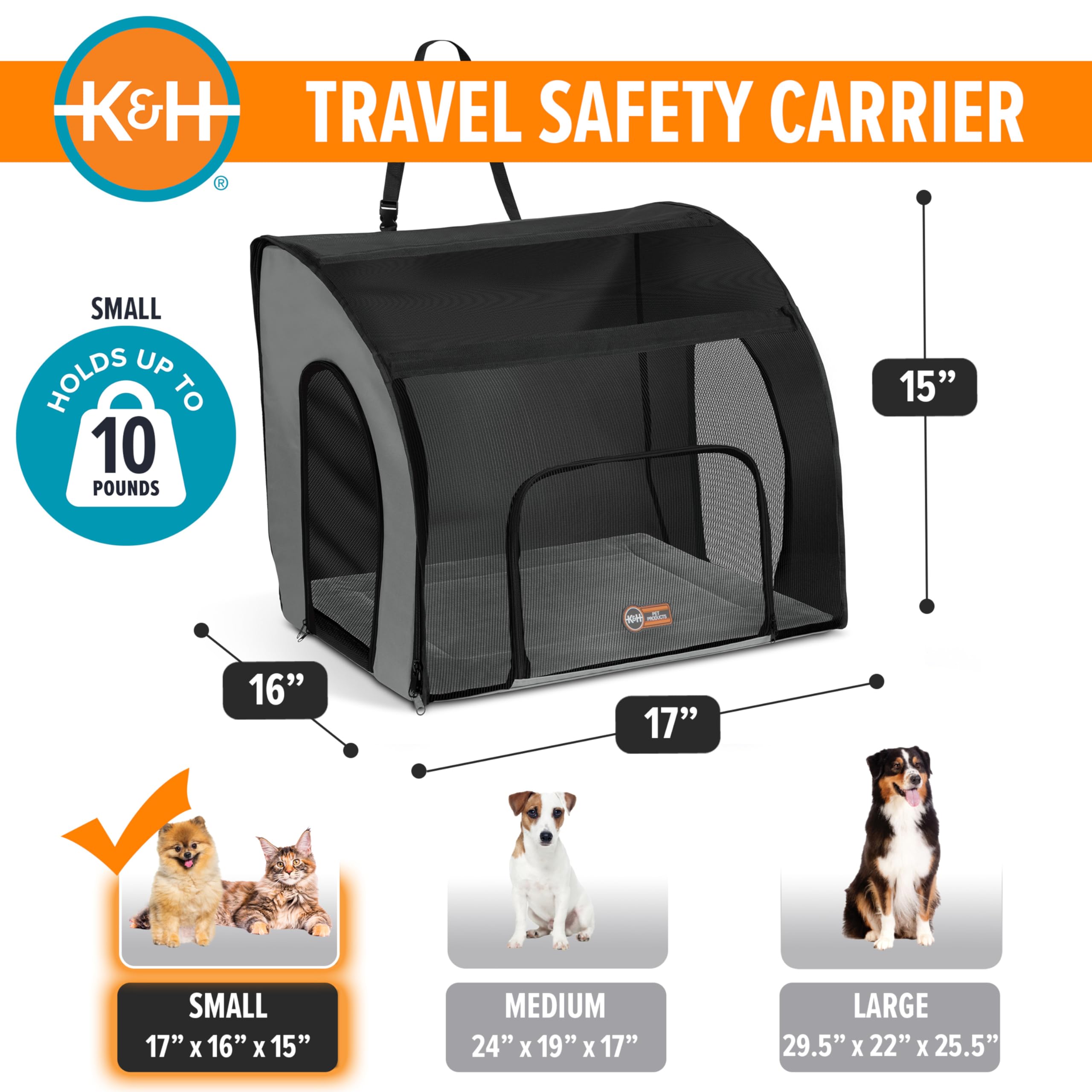 K&H Pet Products - Asiento de Coche Cerrado para Perros y Gatos, transportador de Seguridad de Viaje para Mascotas, Asiento de Coche de Viaje para Perros, transportador de Gatos Cubierto de Lados