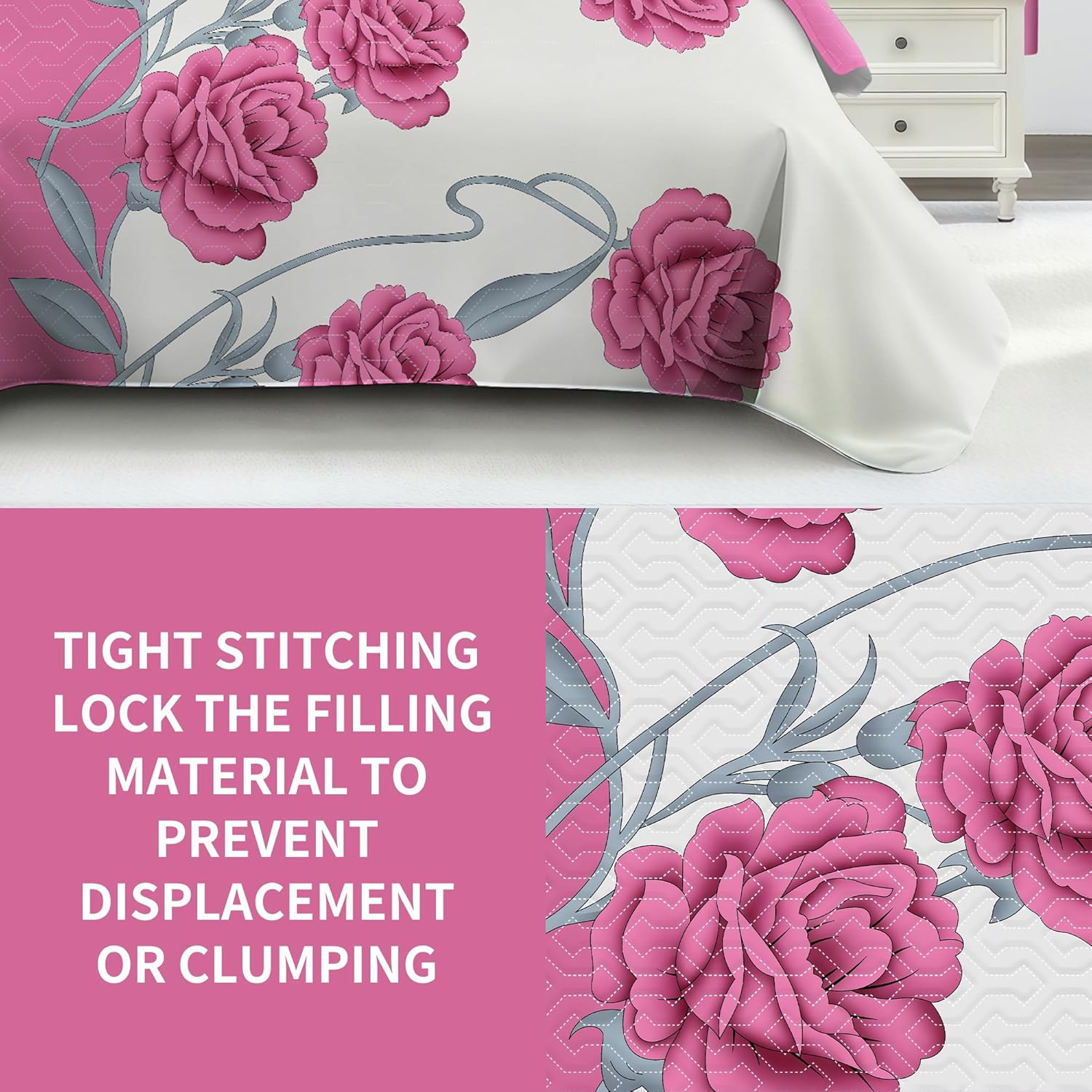 Deepsleep Queen Comforter Set 9 Pieces, All Season Luxury Bed in a Bag for Bedroom, with 2 Pillowcases and 6 Curtains, Ultra-Soft Microfiber for Complete Bedroom Decor, Pink Rose