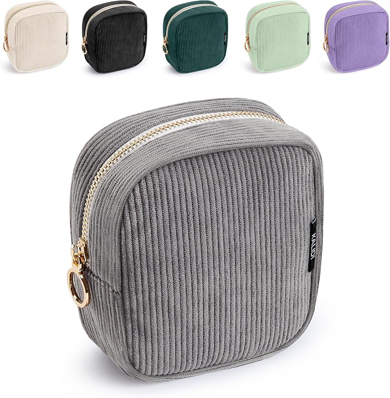 Necessaire pequena de veludo cotelê WLLWOO WLLWOO com zíper, cinza, 1 unidade