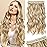 REECHO Clip in Hair Extensions, 20 One Piece Hair Extension Clip in Wefts Long Thick Beach Wavy Natural Soft Synthetic Hairpieces for Women, Dark Ash Blonde