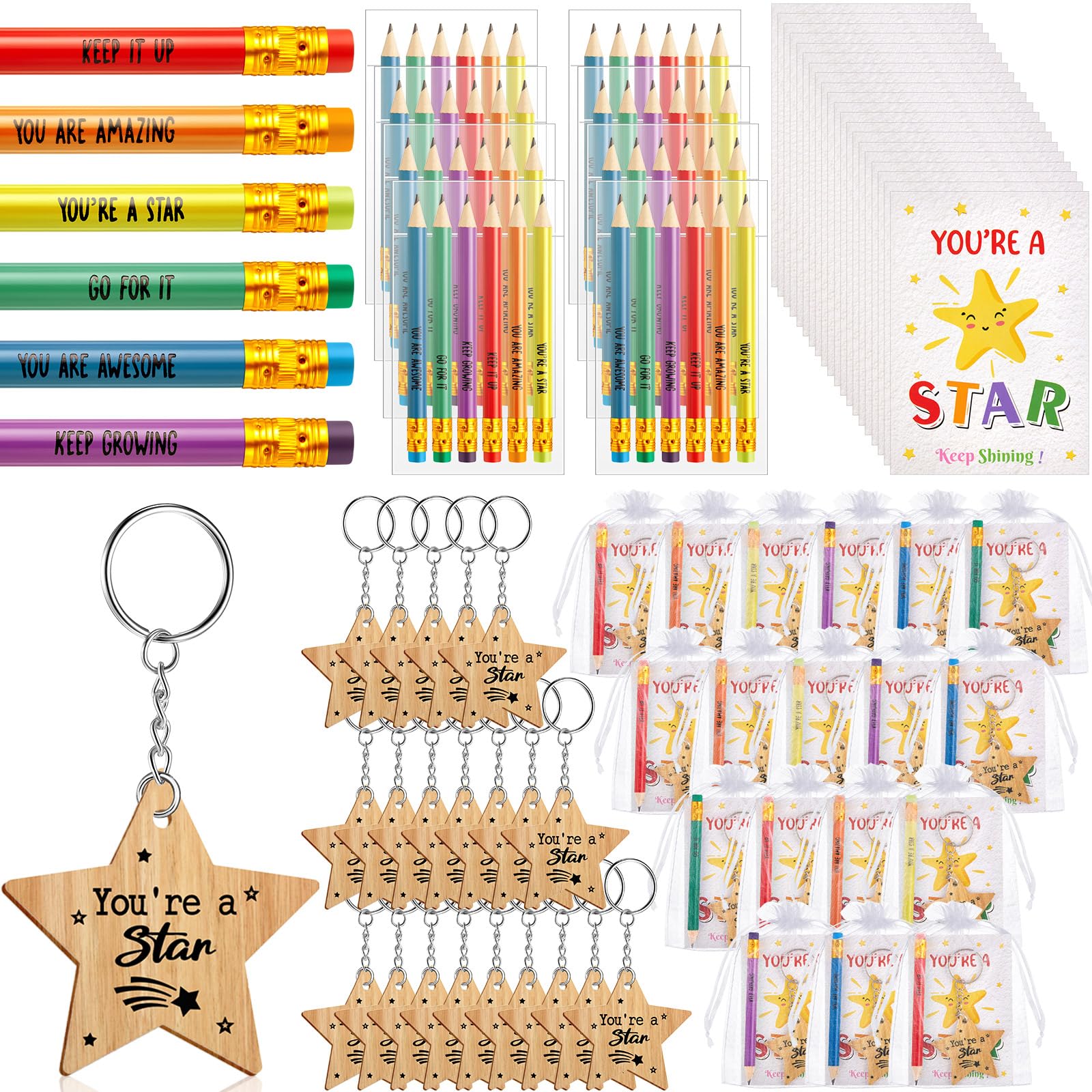 Sinmoe 50 Sets End of Term School Leaver of 2026 Class Gifts for Students from Teachers Include Positive Affirmation Card Star Keychains Rainbow Pencils Teacher to Leaver Gifts (You're A Star) — image 1