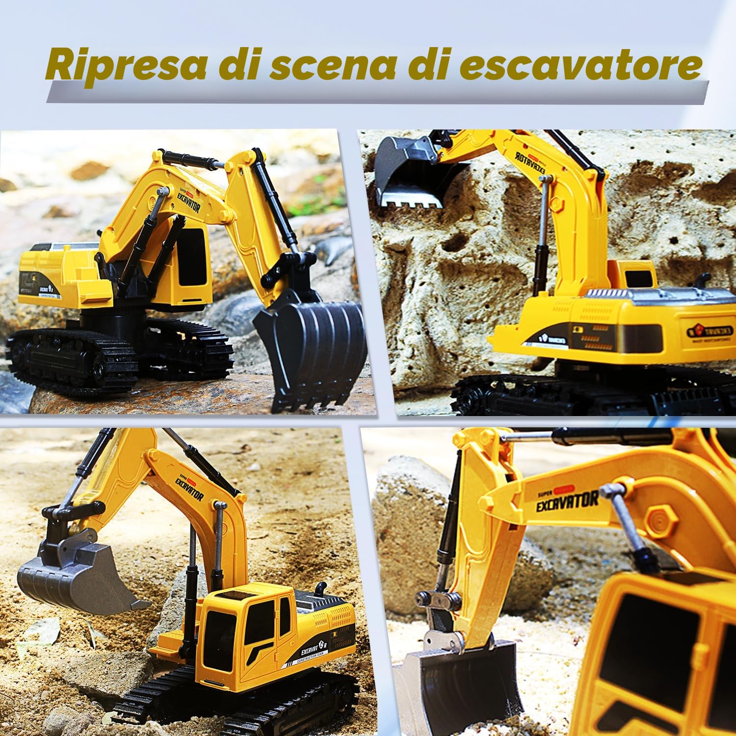 Escavatore telecomandato, scavatore giocattolo telecomandato, scavatore di sabbia ingegneria, giocattolo per veicoli da costruzione, escavatore RC giocattolo per bambini