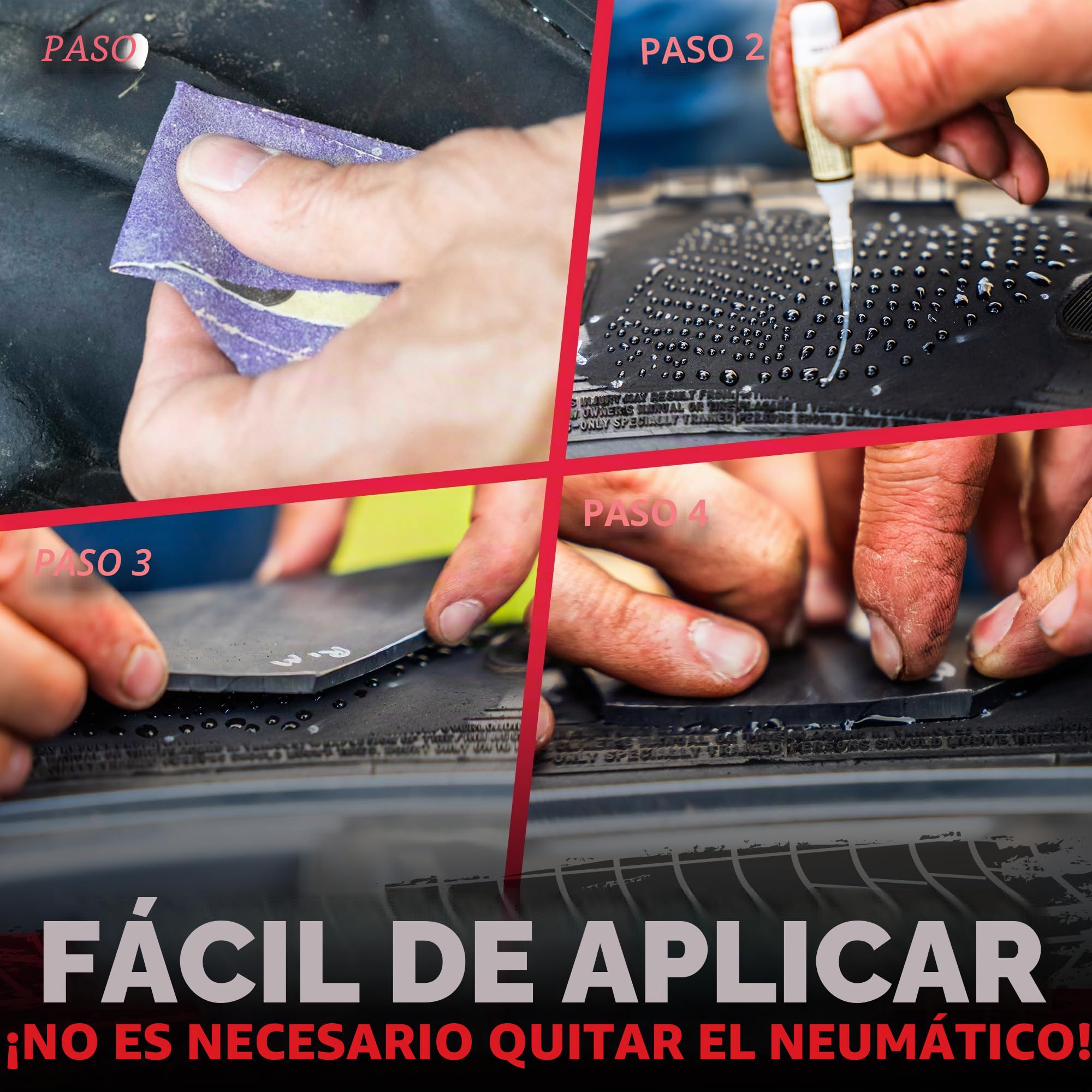 GlueTread Kit de reparación de neumáticos de Pared Lateral para Tractor | Reparación de pinchazos Todoterreno en Cualquier Lugar sin Necesidad de Quitar el neumático, Suficiente Material para