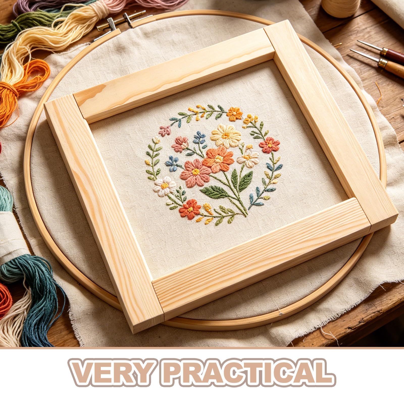 SAFIGLE Holz Stickrahmen mit Nadeln für DIY Stickarbeiten Stabiles Material und Praktisches Zubehör für Präzises Sticken und Kreative Handarbeiten