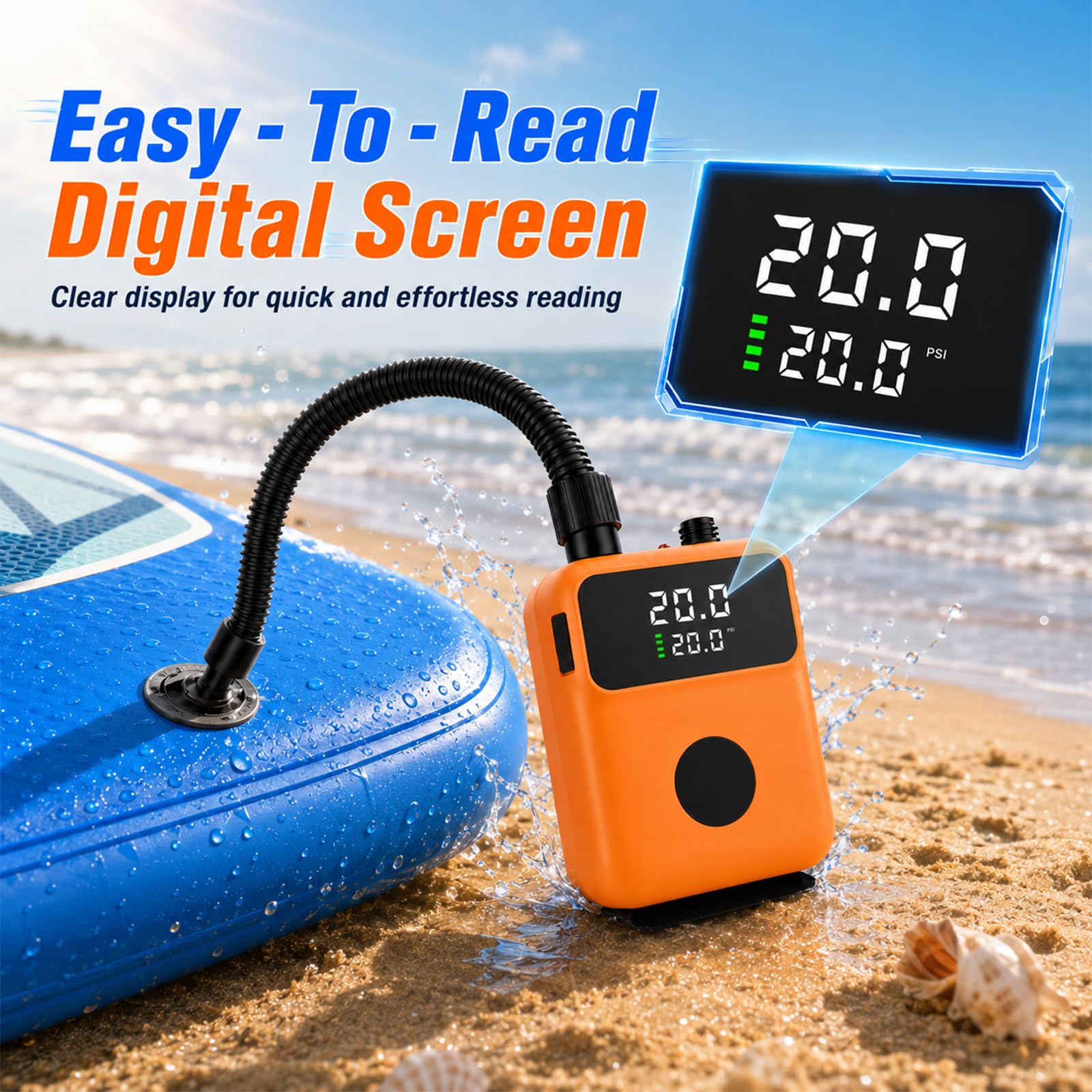 Pompe électrique SUP 20 PSI avec lumière, mini pompe SUP électrique portable, gonflage/dégonflage intelligent, arrêt automatique pour planches SUP, kayak, tente, matelas