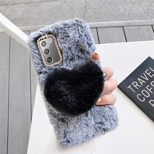 Miniatura 2 de Bonita funda de felpa para Samsung Galaxy S22 Ultra 5G, diseño de corazón de amor en 3D, suave, esponjosa, cálida para invierno, para niñas y