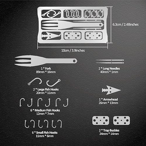 Miniatura 5 de Hukado Kit de campamento multiherramienta de 7 piezas con equipo de línea de pesca, cartera de tarjetas de crédito multiusos, herramienta de