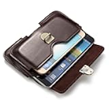 PU Leather Dual Poacket Horizontal Buckle Pouch Holster Belt Clip Case for iPhone 15 14 13 12 11 Pro Max XR XS Max Google Pixel 8 7 6 Galaxy S24+ S23 FE S22+ (Brown)