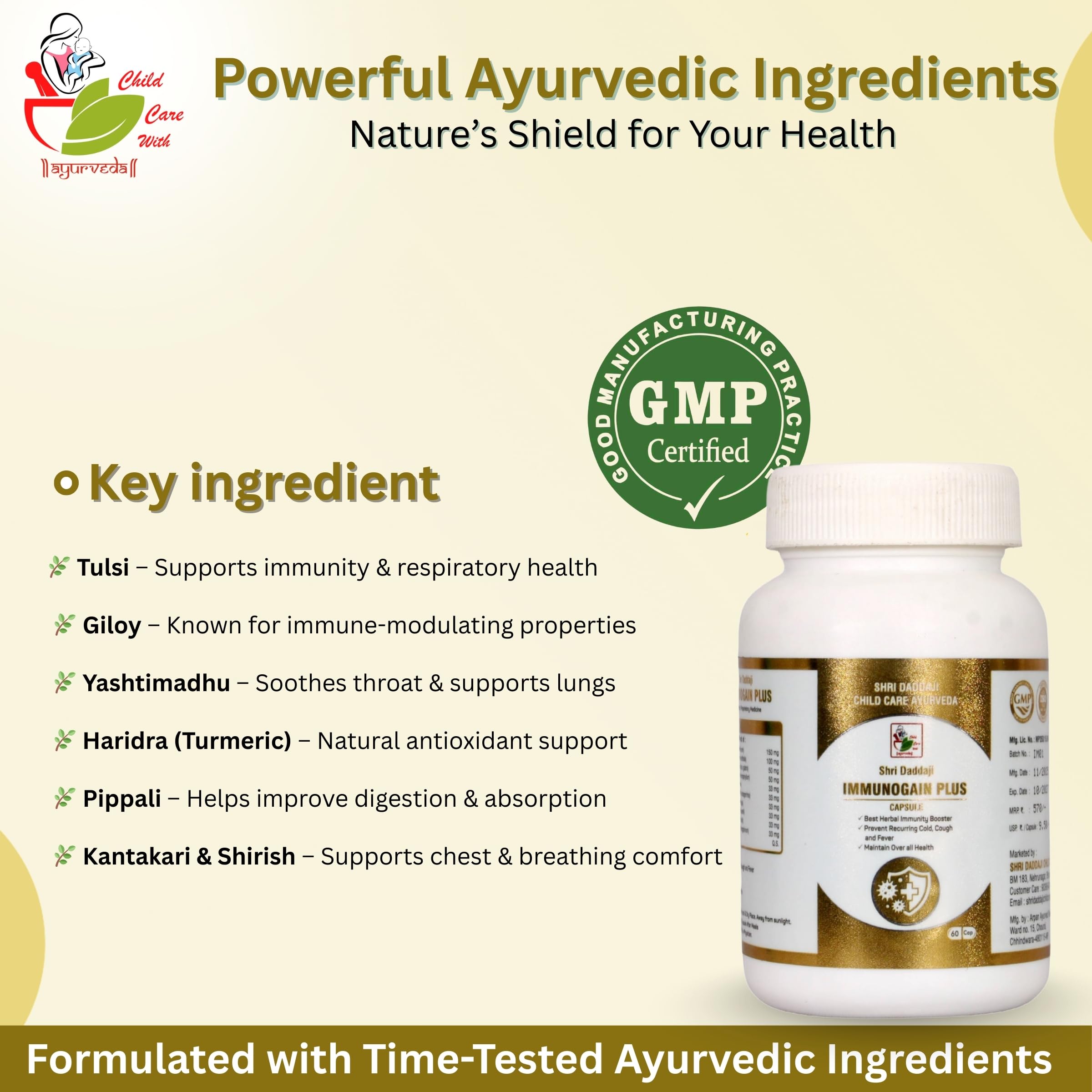 Shri Daddaji Immunogain Plus Capsule | Ayurvedic Immunity Booster | Helps Prevent Recurrent Cold, Cough & Fever | Supports Overall Health | 60 Capsules — Amazon image 4