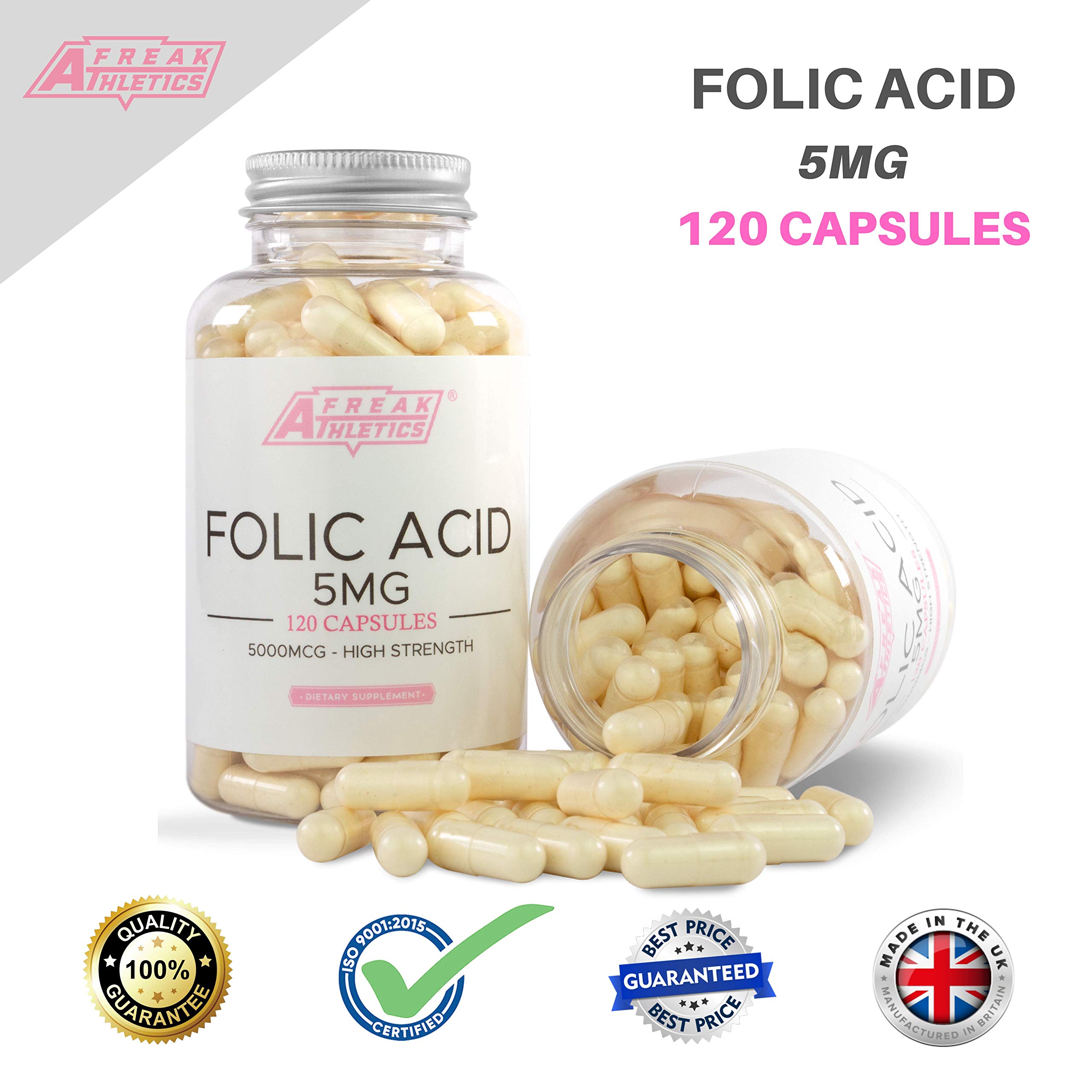 Buy Folic Acid 5mg 5000mcg (Vitamin B9) 120 Easy Swallow Capsules