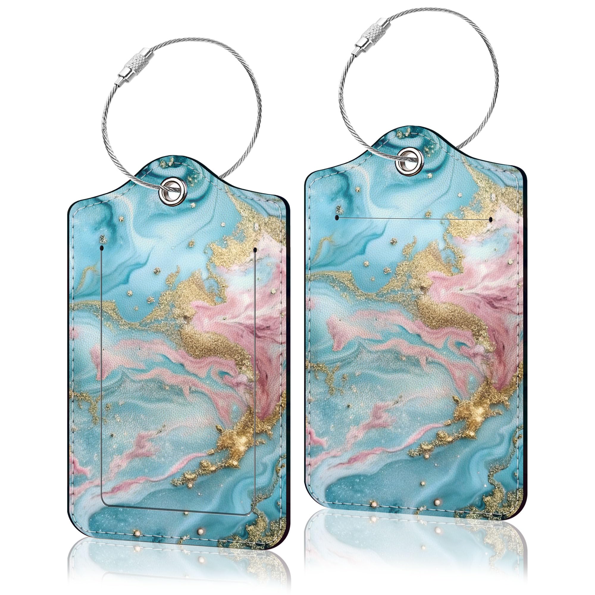 2 Pack Luggage Tag for Suitcase, Cute Unique Leather Suitcase Tags Identifiers with Privacy Name Address Labels & Durable Steel Loop for Women Men