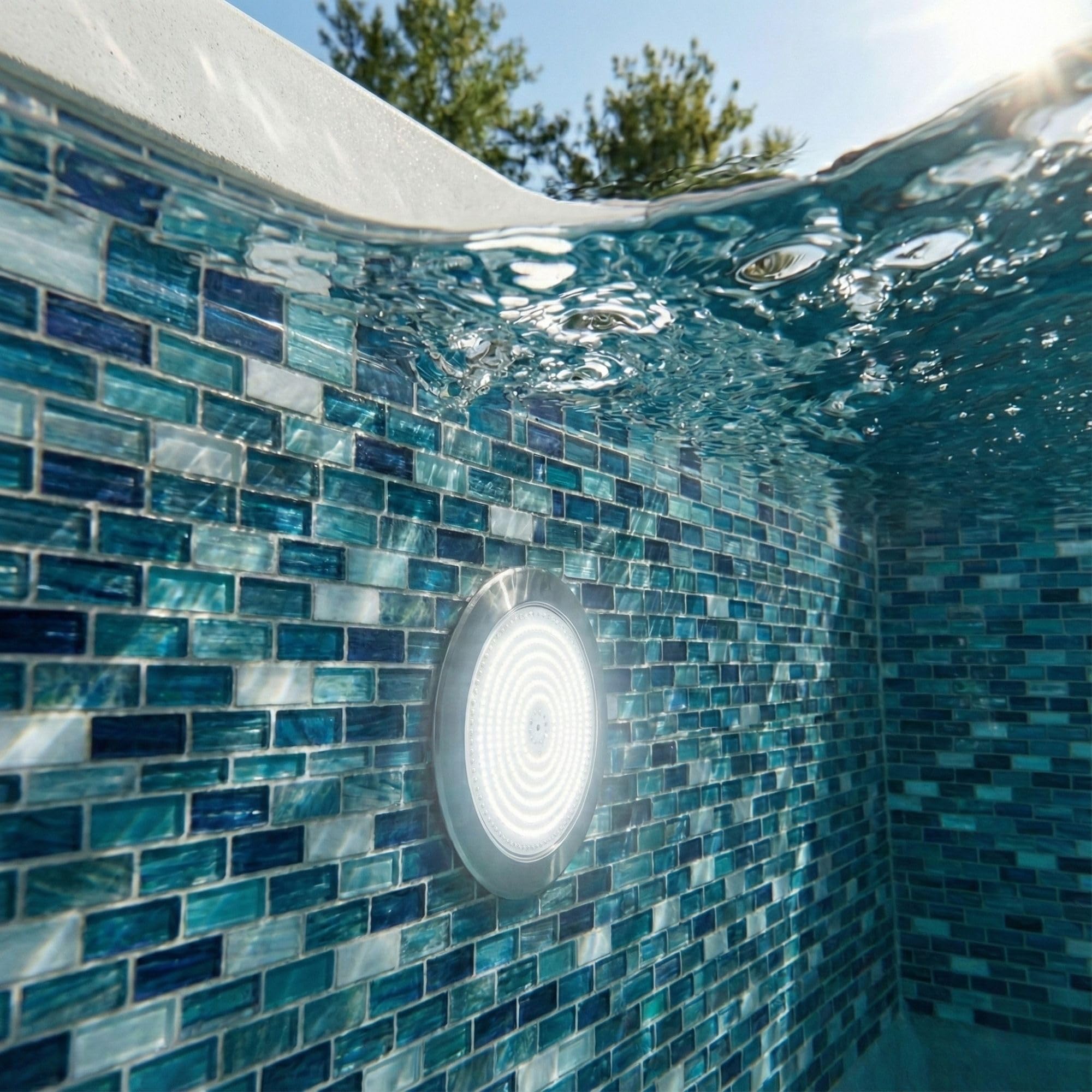 SWIMHOME Warmpool Foco LED Piscina Extraplano Superficie Acero Inoxidable Resina 35W Blanco Frío 6000K 12V 28cm