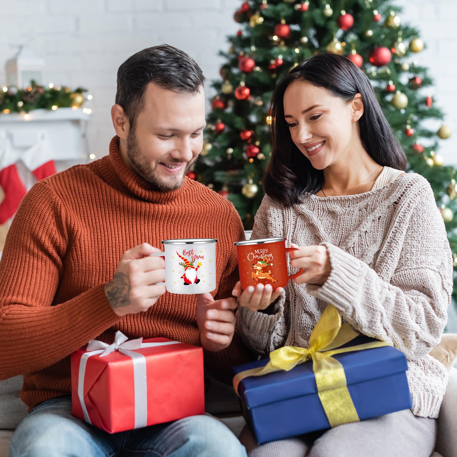 Mifoci 12-teiliges Weihnachts-Kaffeetassen-Set, Emaille, Lagerfeuer, Weihnachtsbecher, 340 ml, Kinderbecher, Tassen für Schokolade, Kakao, Urlaub, Frauen, Kollegen, Weihnachtsgeschenk (stilvoll)