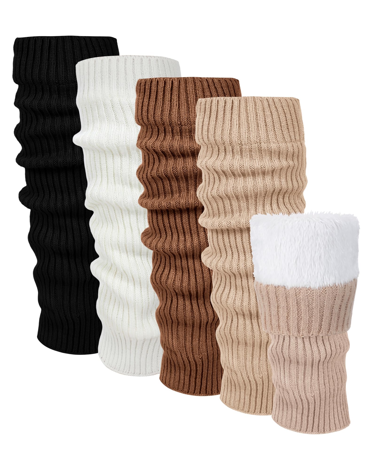 Chuarry 5 Pairs Women Fleece Lined Leg Warmers Warm Long Boot Socks Knit Thick Calf Warmers for Winter