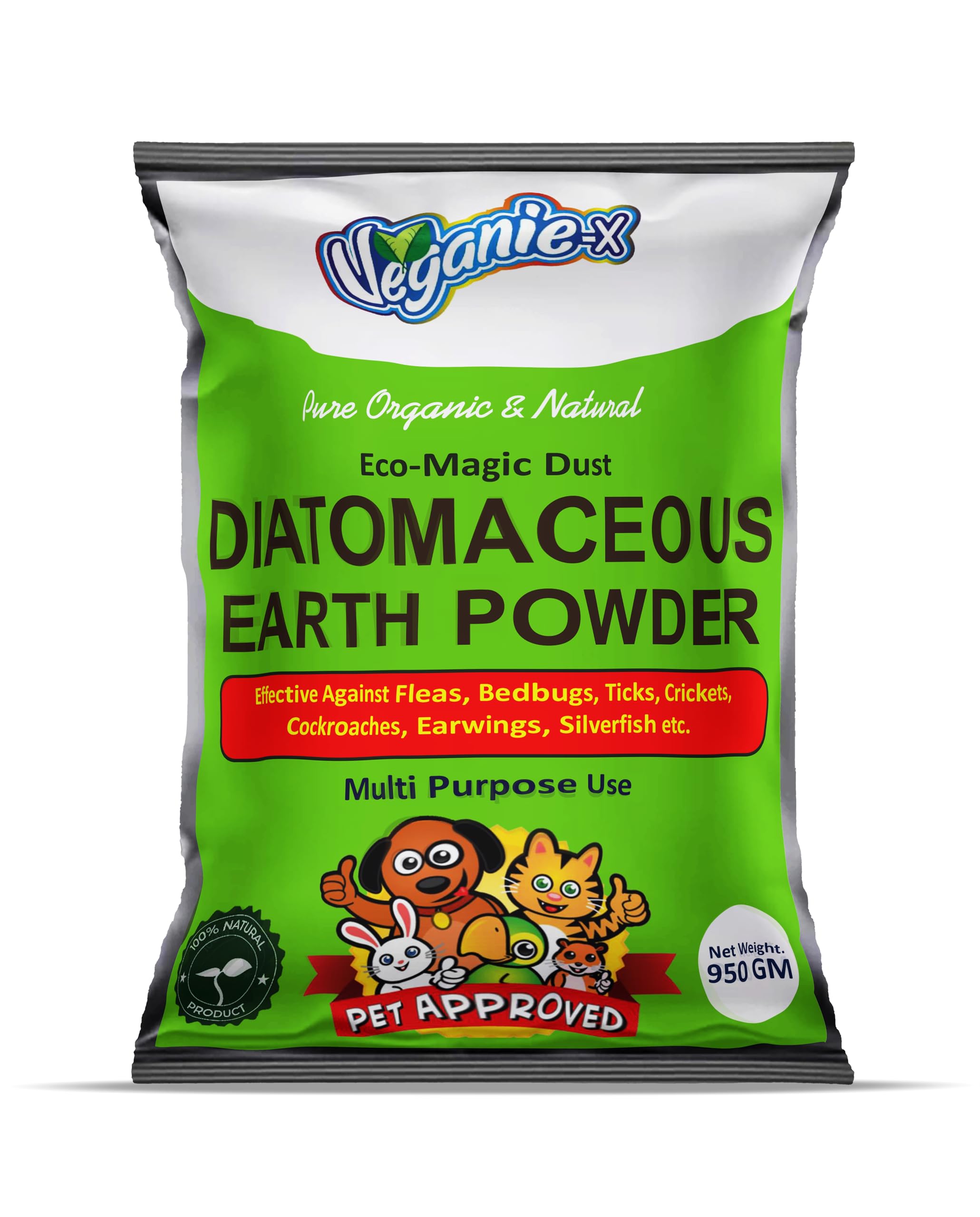 Veganie - x Diatomaceous Earth 100% Organic Pest Control for Your Garden | Effective Cockroach Killer and Ant Repellent for Home (950gm)