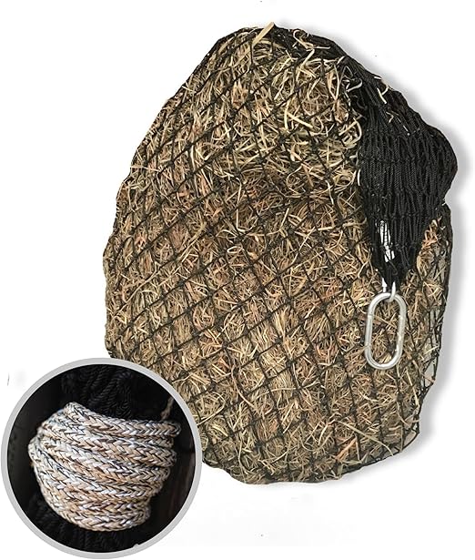 Hay Chix Hay Net for Horses | Slow Feed Hay Bag Feeder | Marine-Grade UV Treated Nylon | Holds 4-6 Flakes | Half Bale Net | 1 3/4" Holes | Oat Rope Color