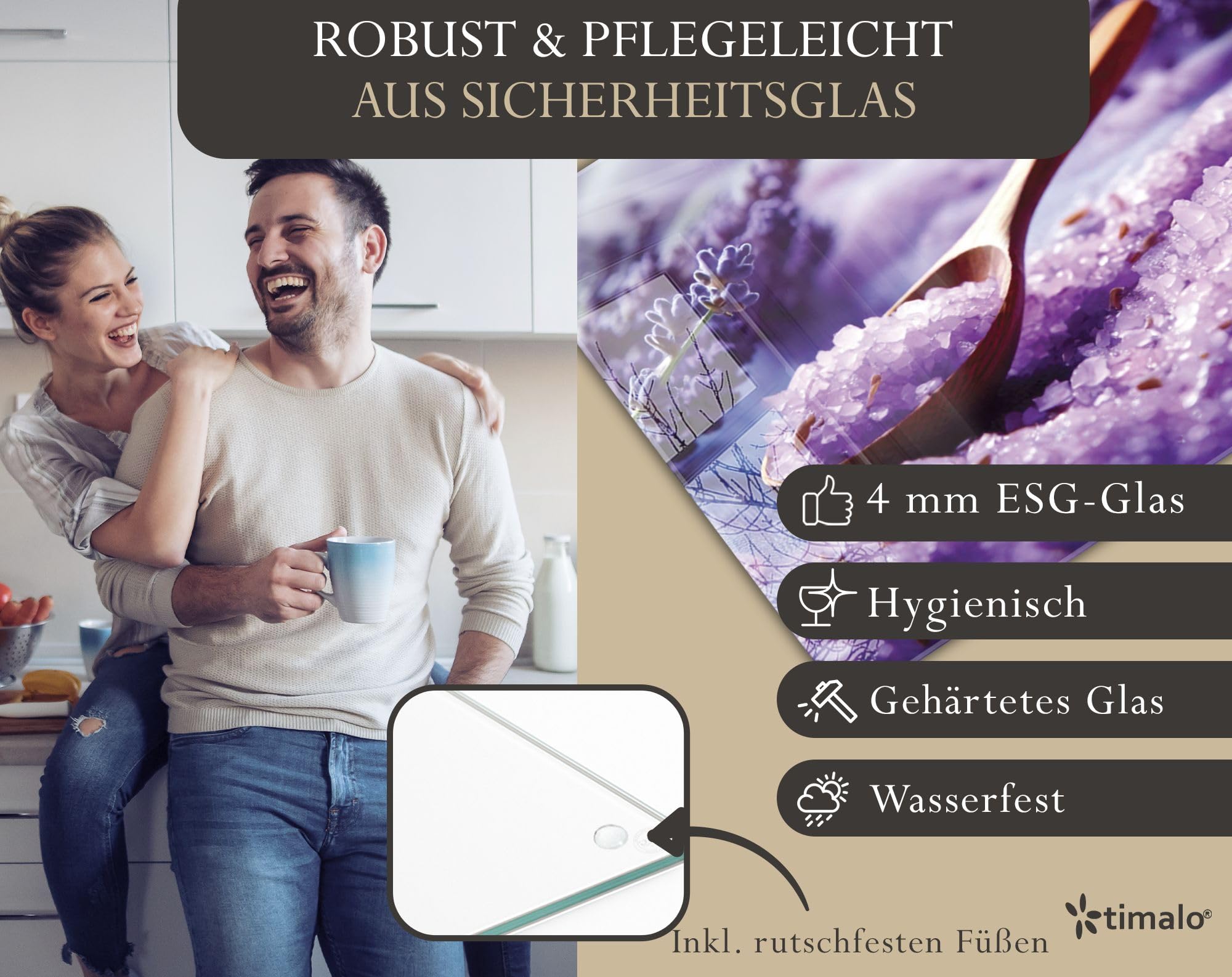 Herdabdeckplatte 80x52 cm einteilig aus 4mm ESG Glas | Lavendel Salzkristalle violett Kristalle, Badesalz, Bad & Spa | Herd Abdeckung Abdeckplatte Induktion Schneidebrett Glasplatte für Ceranfeld