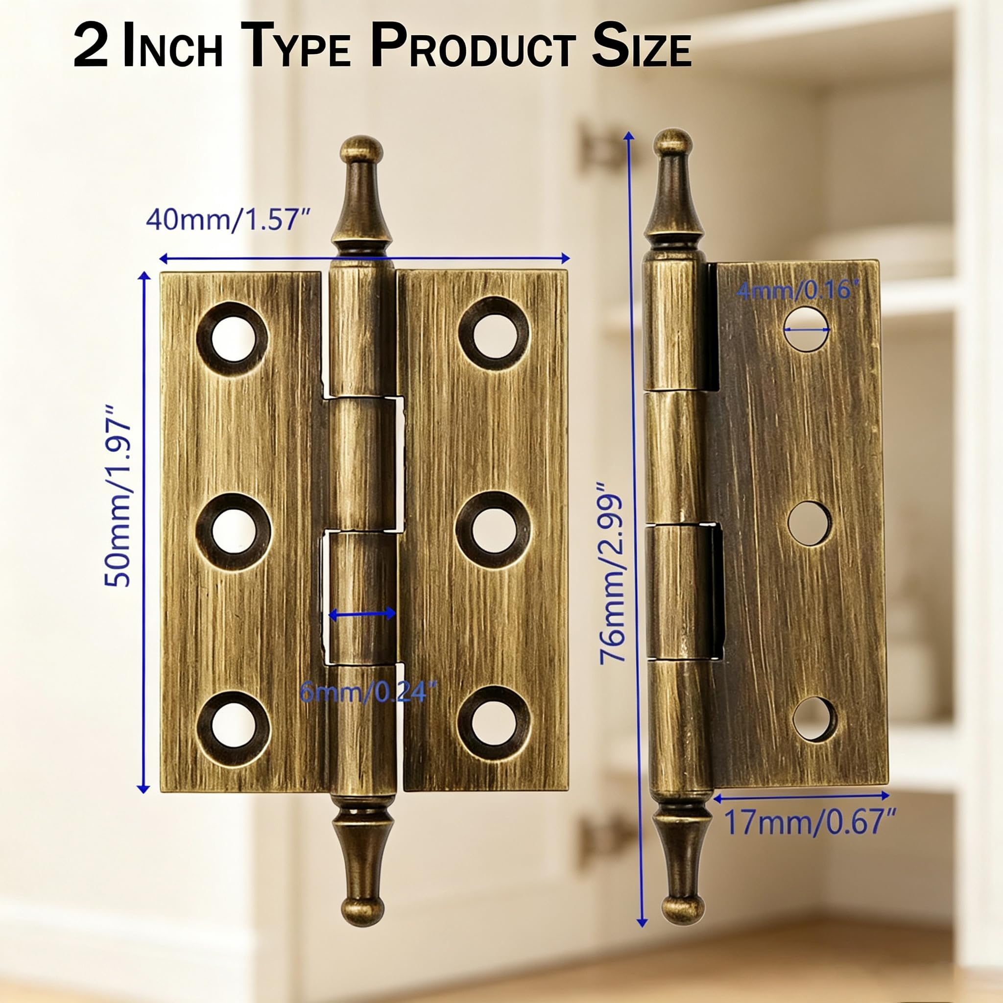 Brushed Bronze Hinges - 2 Inch Folding Butt Hinges (2Pcs) -5