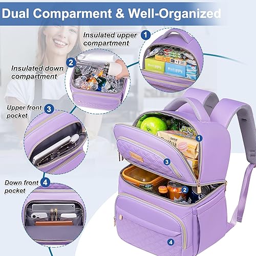 Miniatura 3 de Mochila de almuerzo aislada, bolsa de almuerzo para mujer, lonchera de dos pisos, bolsa de almuerzo a prueba de fugas, lonchera grande, bolsa de