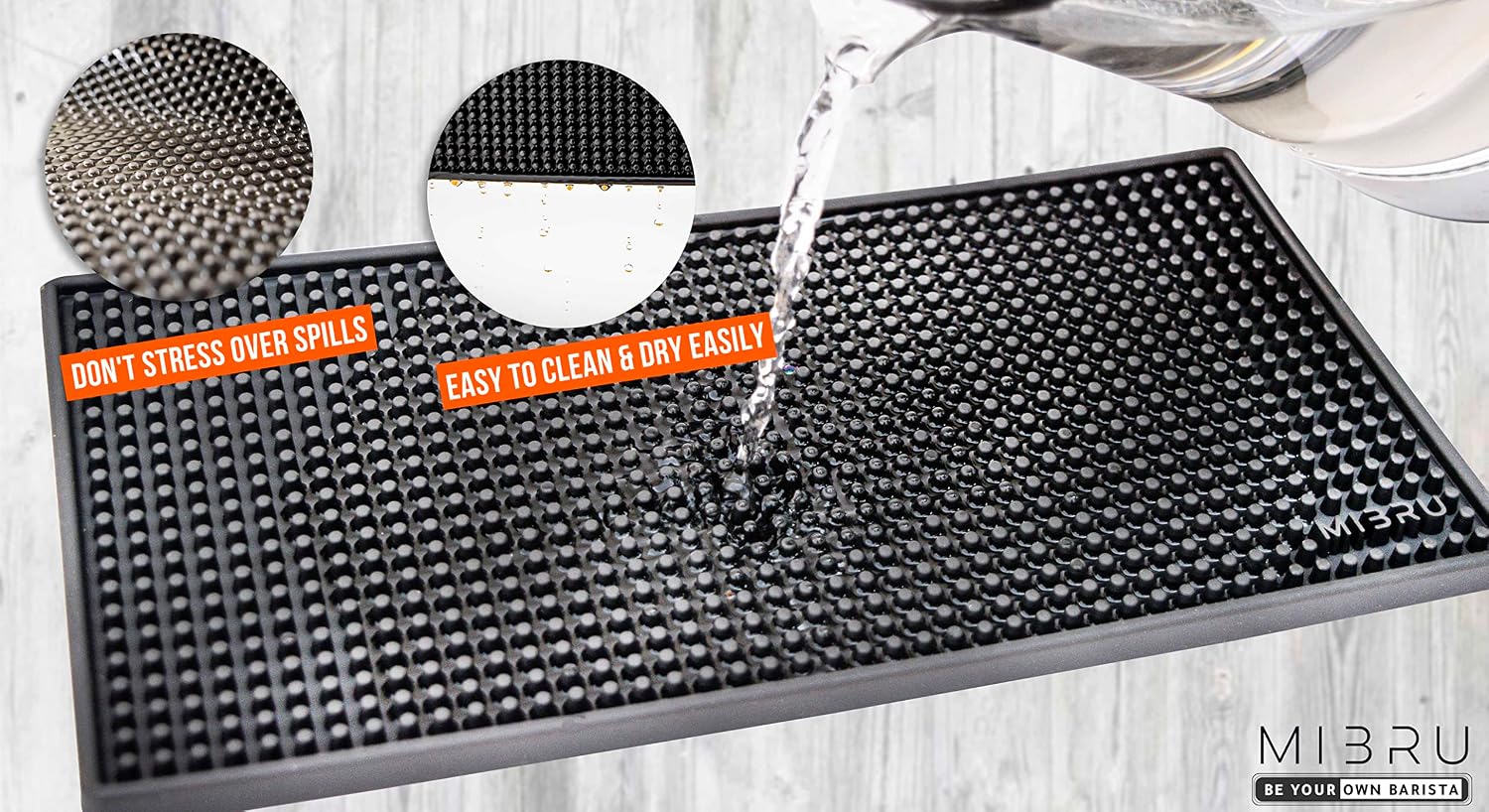 mibru coffee rubber service mat bar non slip dish glass drying mat flexible coasters leakproof for coffee shops restaurant kitchen counter top 30x15cm black ربلة تن - الصورة 8