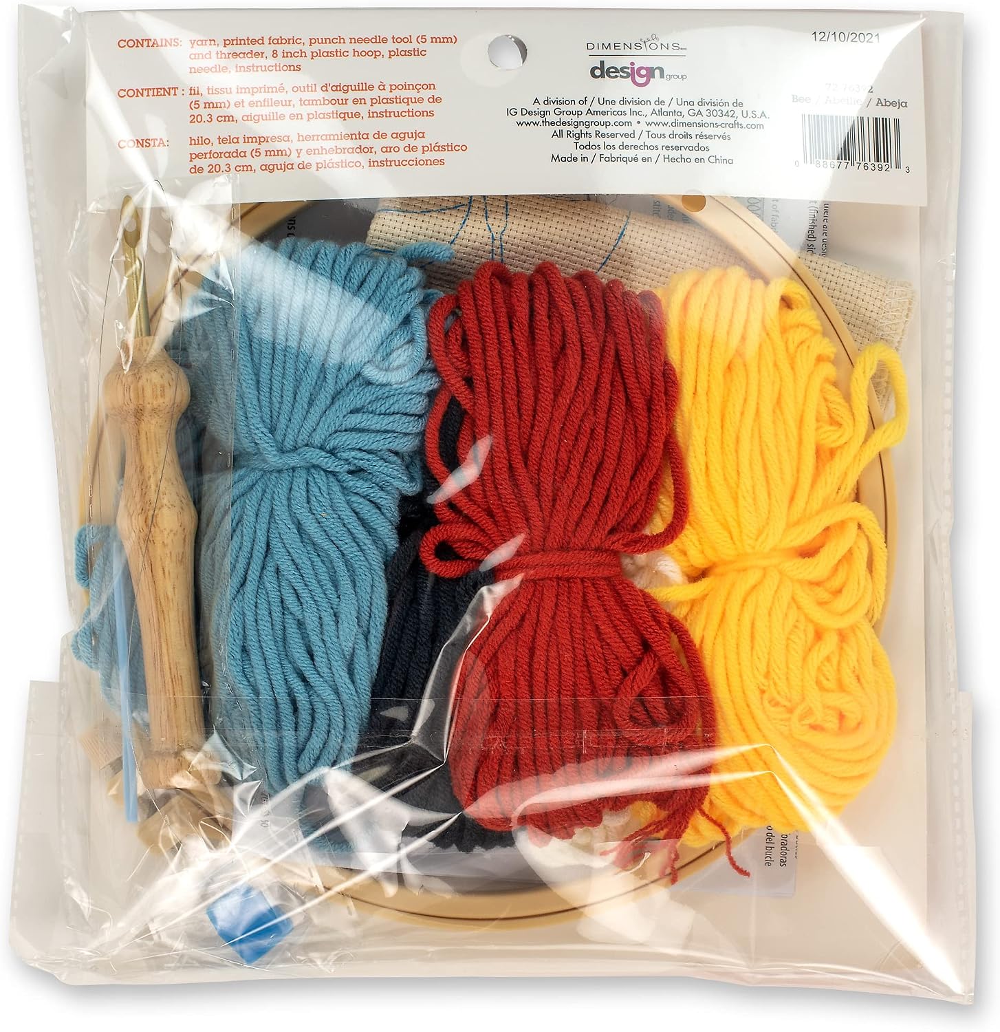 Dimensions Floral Bee Punch Needle Set for Beginners, 8" Diameter, Multicolor 7 Piece