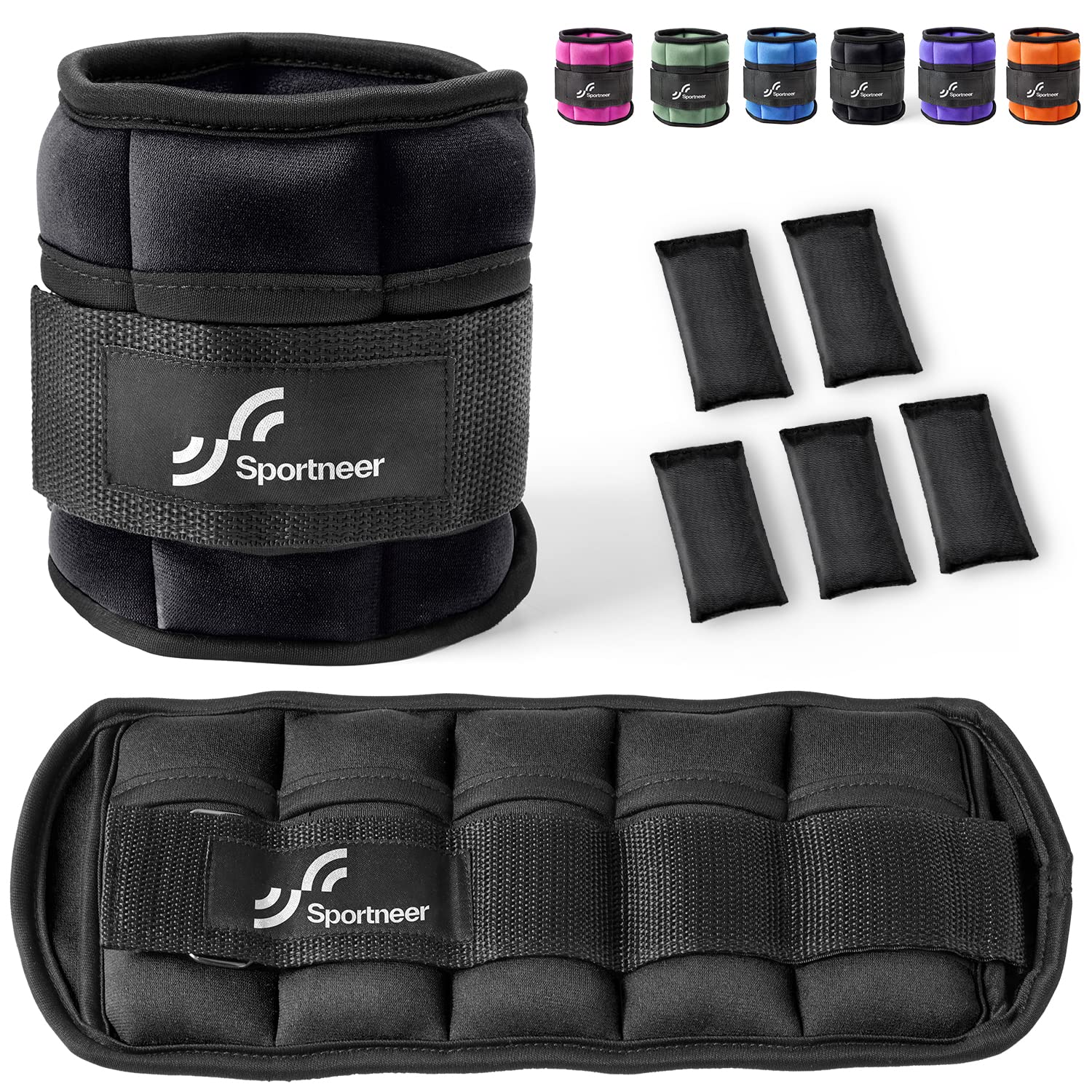 Sportneer Adjustable Ankle Weights: 1 Pair 0.9/1.8/2.7/3.6/4.5 kg Wrist Weights Leg Weights for Women Men Gym Fitness Workout Walking Jogging 2.2 kg per Ankle, 4.5 kg per Pair Black