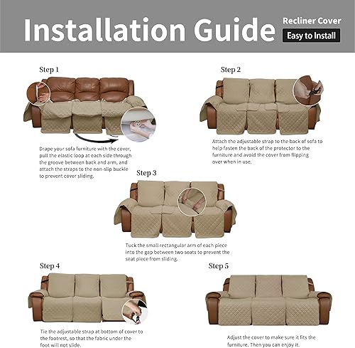 Miniatura 7 de Easy-Going Funda de sofá reclinable de gran tamaño, reversible para sillón reclinable de 3 asientos, funda de sofá dividida para cada asiento con