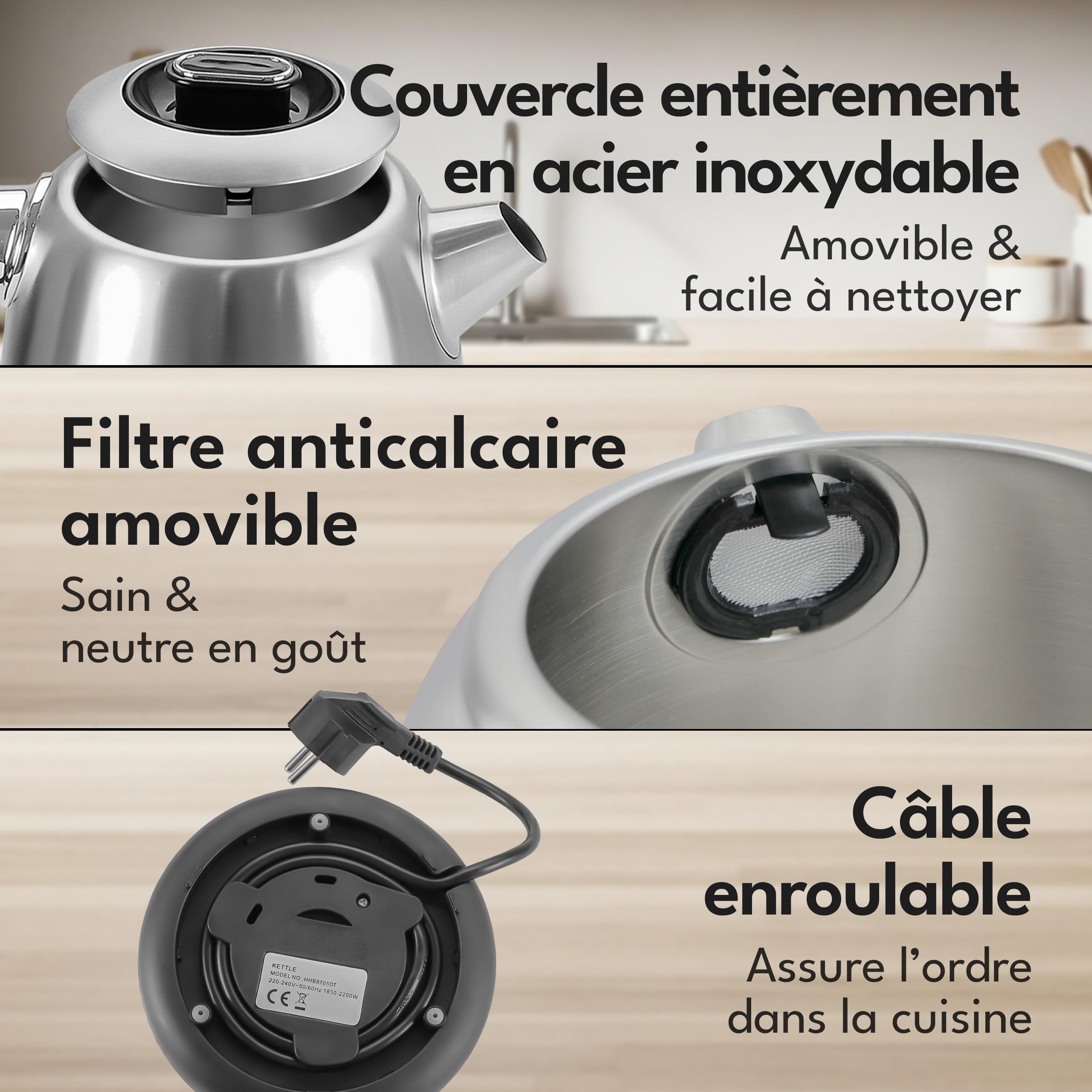LEBENLANG Bouilloire electrique temperature reglable - 2200W & 1,7 Litre - Fonction Maintien au Chaud & Affichage Numérique I Bouilloires température réglable Electric Kettle inox Boulloire électrique