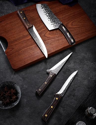 Miniatura 5 de DRAGON RIOT Juego de cuchillos de carnicero de chef para cortar carne con bolsa de rollo, 12 cuchillos de chef forjados japoneses para hombres y