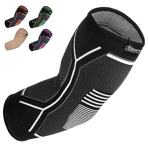 Kunto Fitness Elbow Brace Compression Support Sleeve For Tendonitis, Tennis Elbow, Golf Elbow Treatment - Reduce Joint Pain During Any Activity!