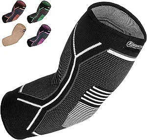 Kunto Fitness Elbow Brace Compression Support Sleeve (Shipped From USA) for Tendonitis, Tennis Elbow, Golf Elbow Treatment - Reduce Joint Pain During Any Activity!