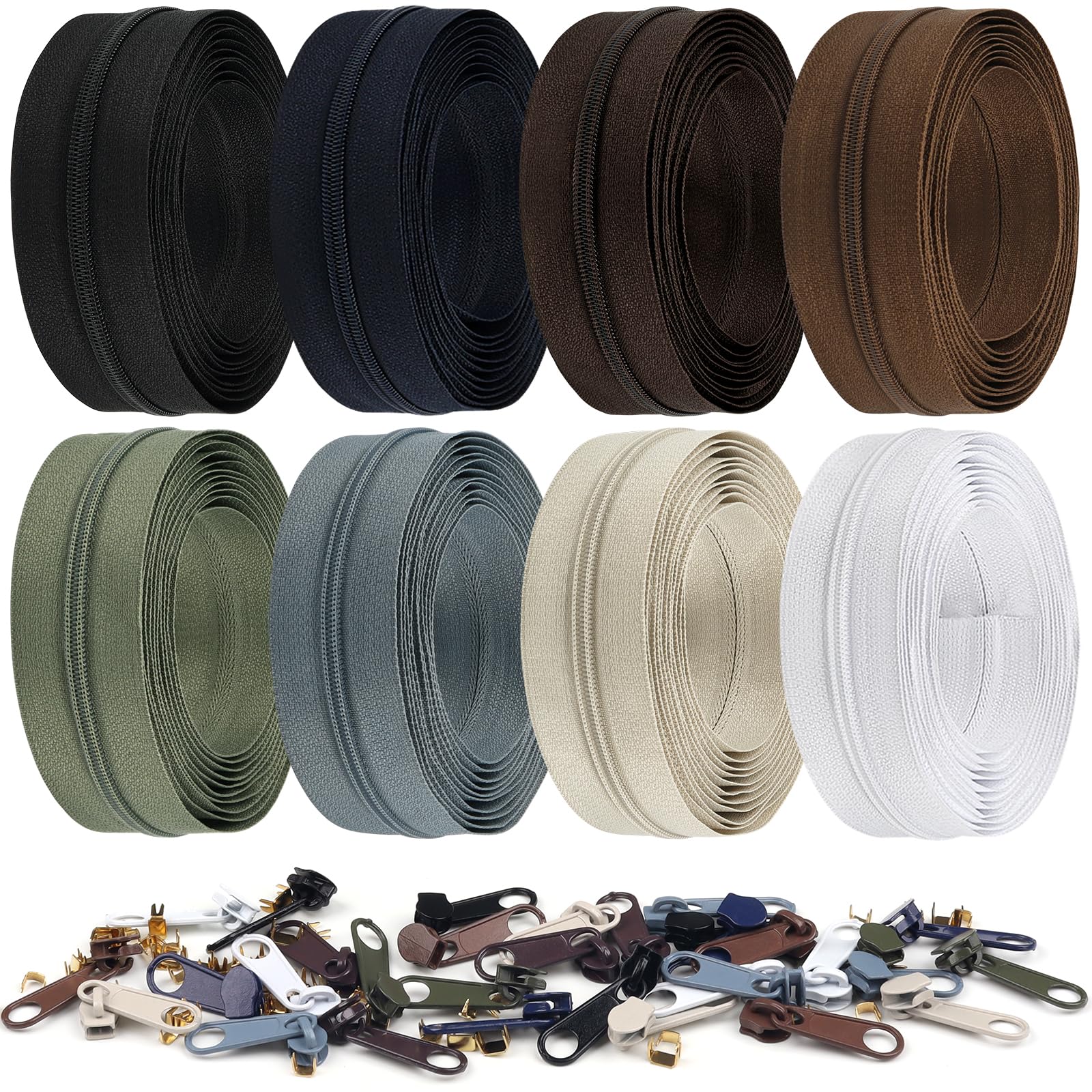 DOITEM Ensemble Fermetures Éclair Sans Fin 22,4m - 7 Couleurs, 2,8mm Nylon Avec Curseurs