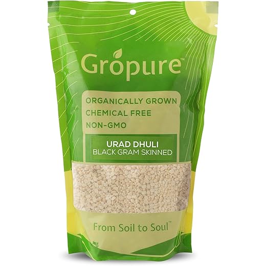 GroPure Organic: From Soil to Soul - Urad Dhuli Dal - 450g I Black Gram Skinned I Best Dal for Dosa Mix I High Protein Pulses I Best Organic Pulses I Best Tasting Dals I Enjoy the taste of pure dals I Taste the Purity