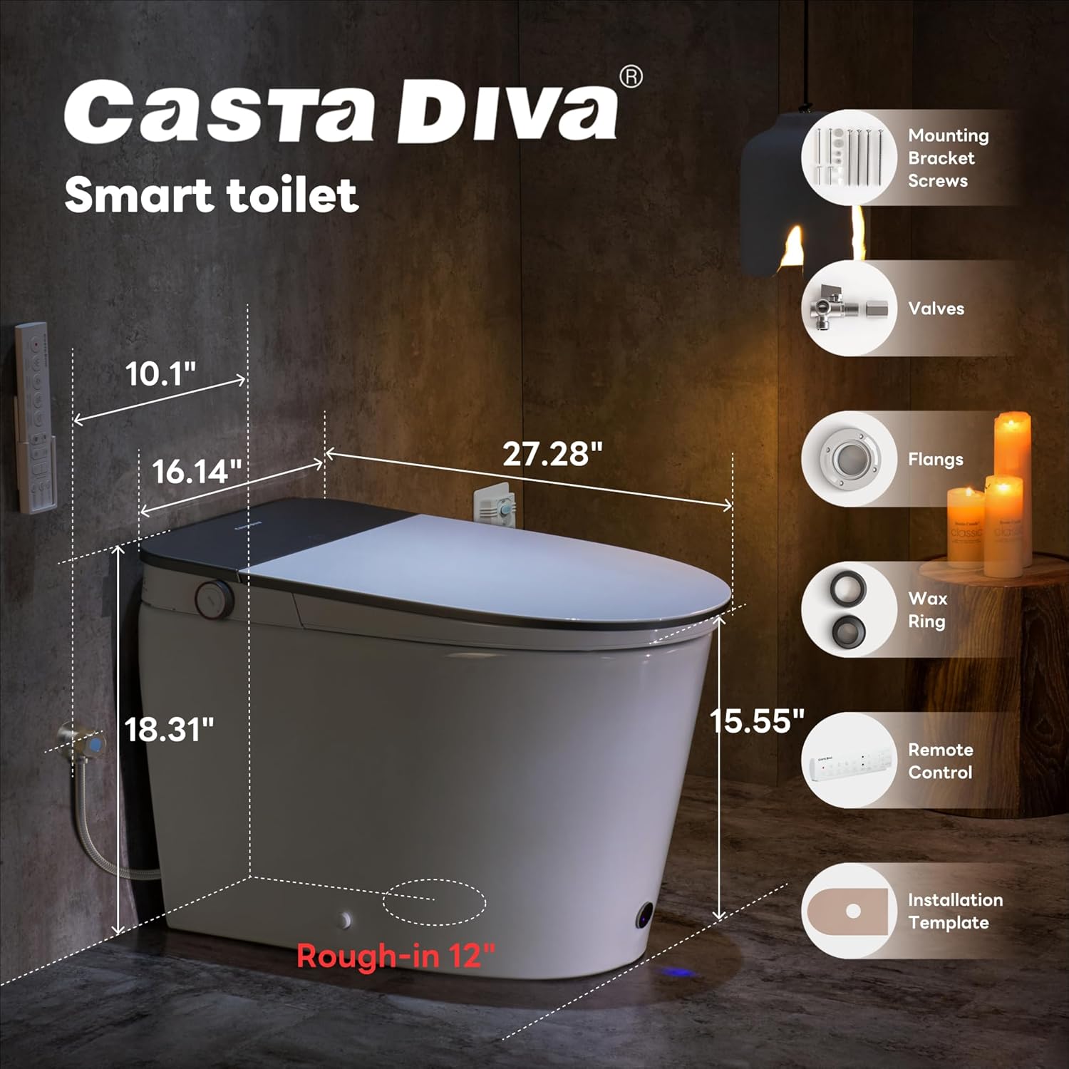 Casta Diva Smart Toilet with Bidet Built in, Auto Open/Close Lid,1000g MaP Flush, Heated Seat & Foam Dispenser, Foot Sensor Auto Flush, Blackout Flush, Bidet Toilet with Tank Built in (CD-K030PRO) 10 811Pv8cdjoL. AC SL1500