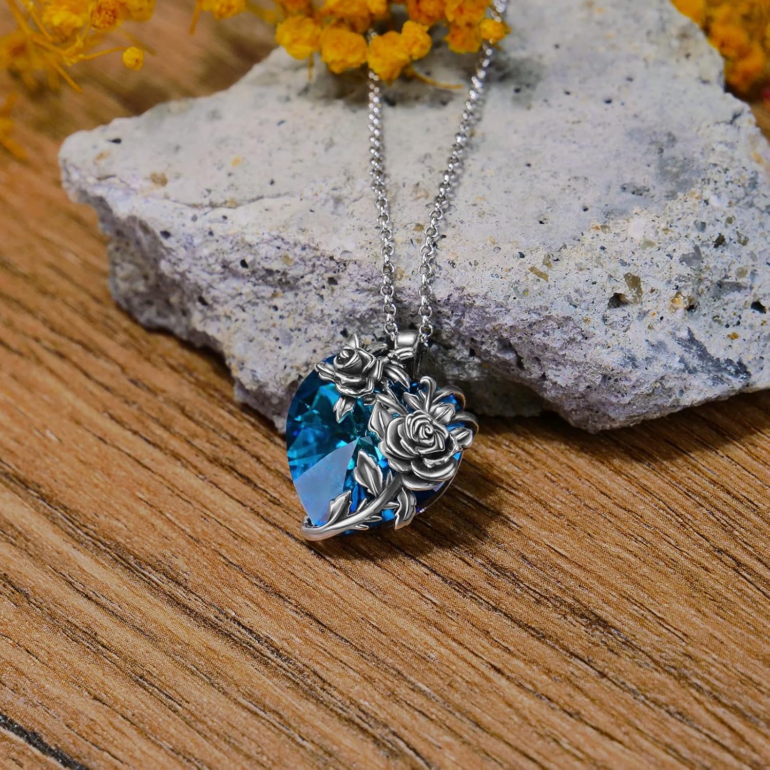 PELOVNY Rose/Lotus/Sunflower/Lily Flower Cremation Urn Necklace For Ashes Sterling Silver Heart/Teardrop Crystal Memorial Jewelry For Women - Image 4