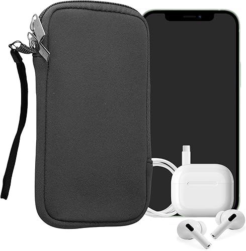 kwmobile Bolsa de neopreno para teléfono tamaño L - 6.5 pulgadas - Funda universal para celular con cremallera, correa para la muñeca - Gris