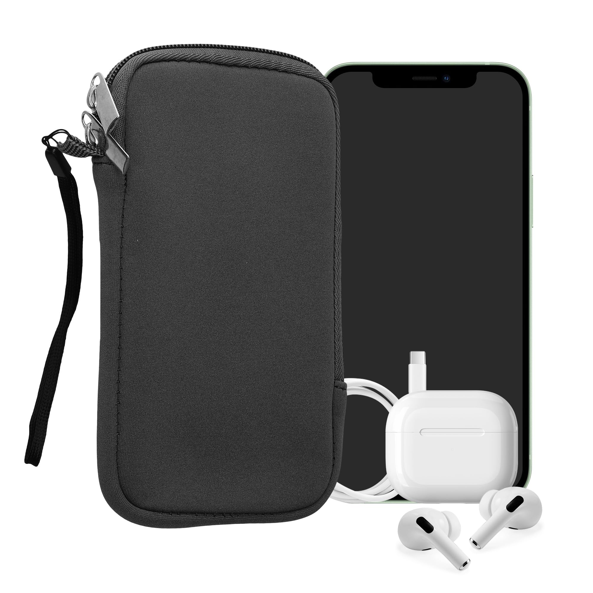 kwmobile Universal Phone Pouch Size L - 6.5" - Neoprene Smartphone Pouch with Zip - Water-Repellent Mobile Phone Case - Sleeve in Grey